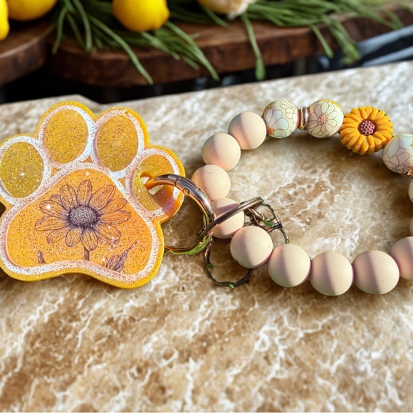 Handmade Accessories - Floral Yellow Key & Card Holder